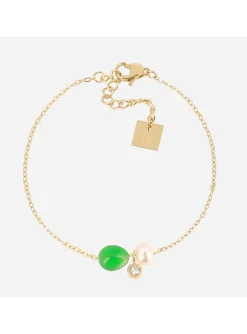 Bracelet Zag Bijoux acier doré perle et malachite