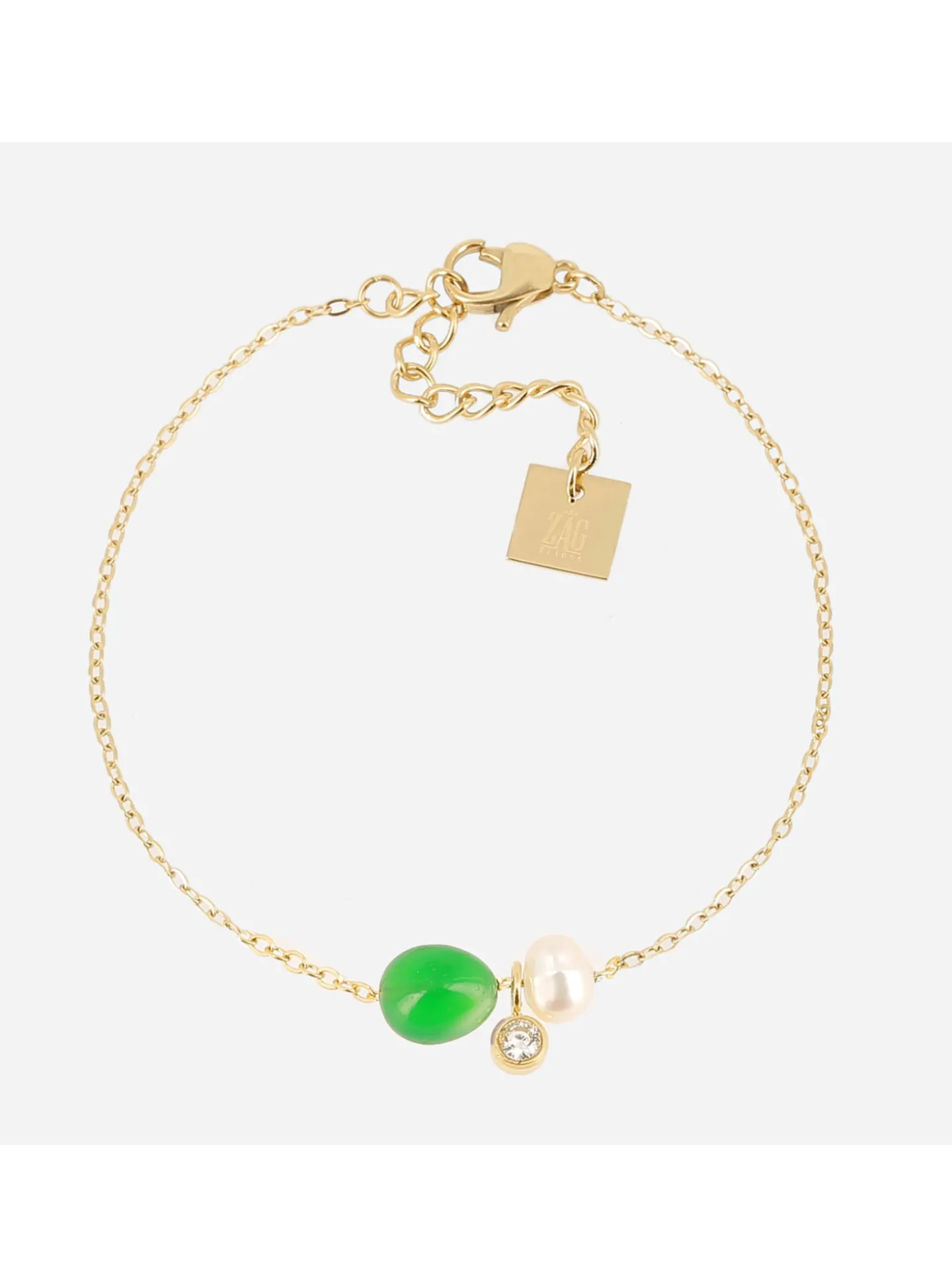 Bracelet Zag Bijoux acier doré perle et malachite