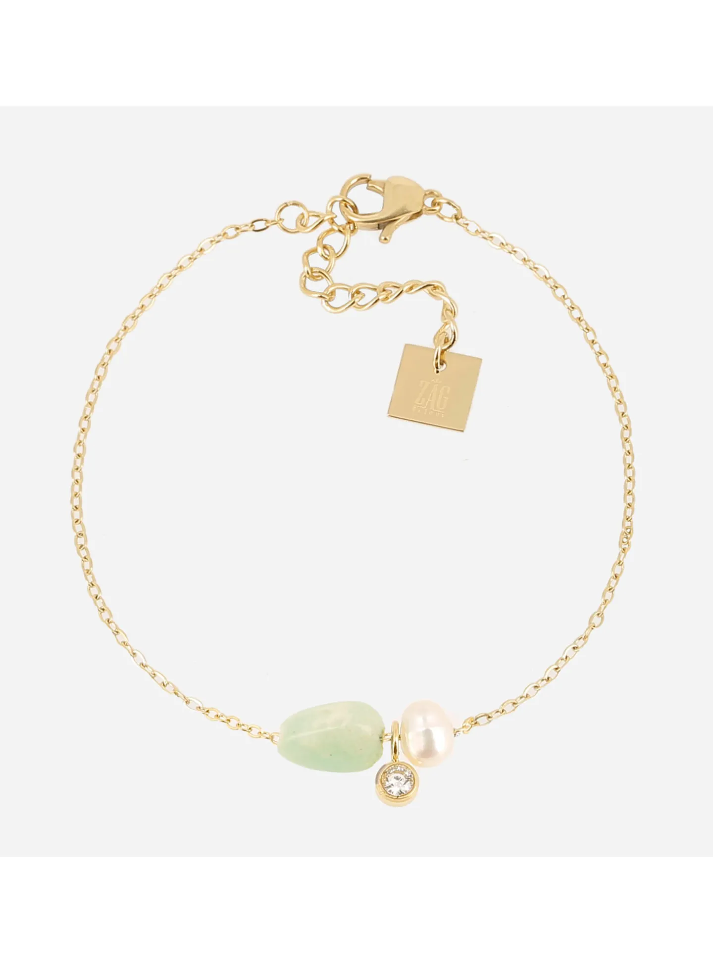 Bracelet Zag Bijoux acier doré perle et amazonite