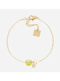 Bracelet Zag Bijoux acier doré perle et olivine