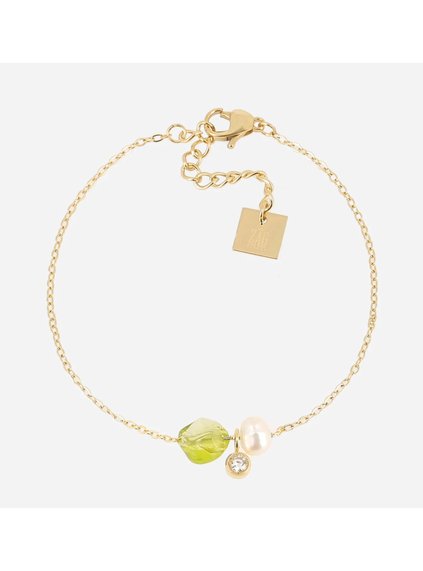 Bracelet Zag Bijoux acier doré perle et olivine