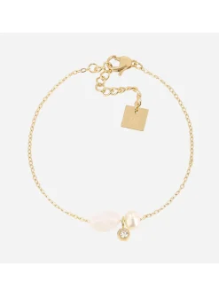 Bracelet Zag Bijoux acier doré quartz rose et perle