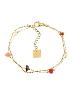 Bracelet Zag Bijoux acier doré pierres rouges