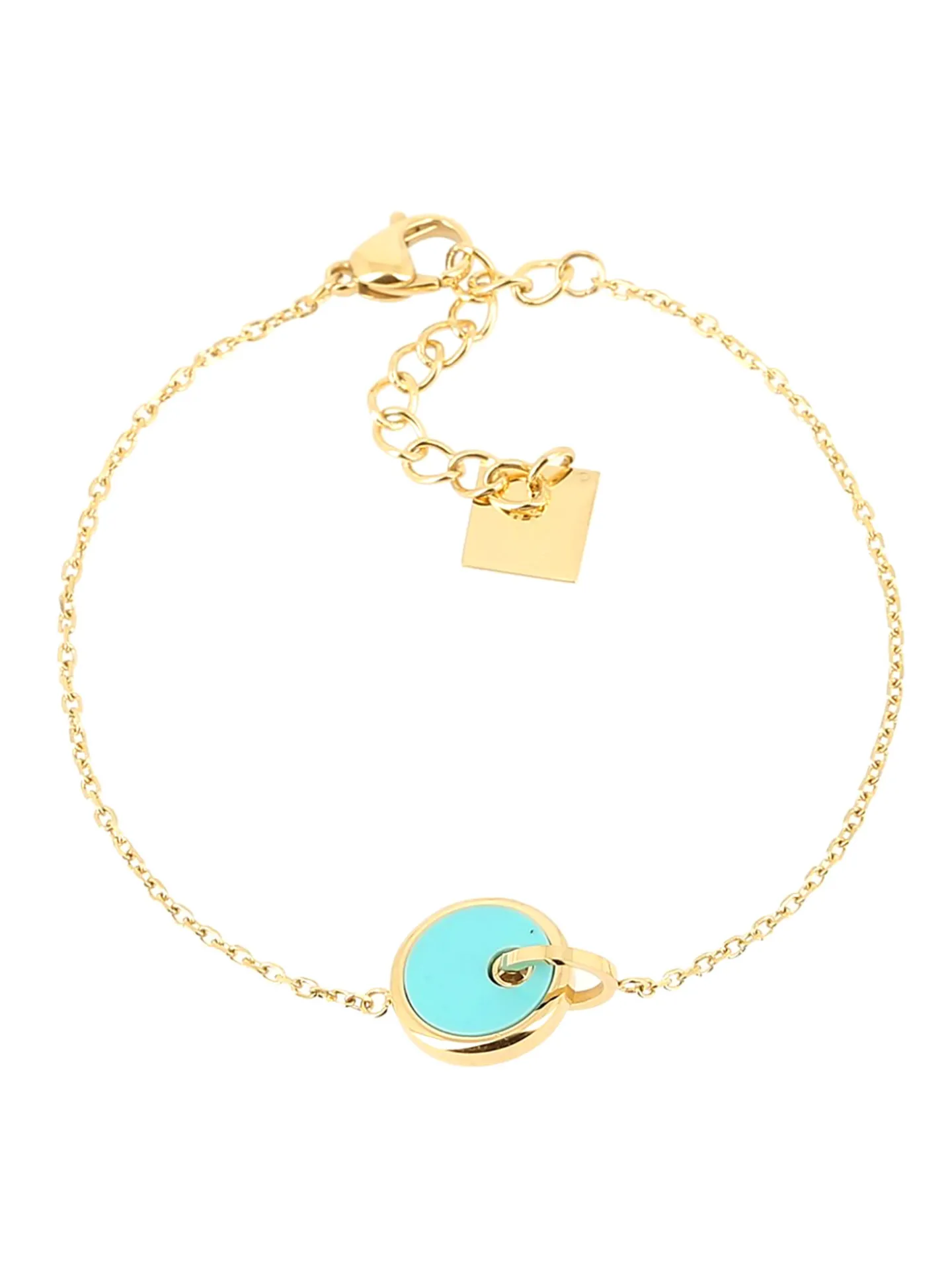 Bracelet Zag Bijoux cercles entrelacés acier doré_x005f_x000D_résine turquoise
