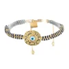 Bracelet Zag Bijoux Cordona cordon bleu et beige_x005f_x000D_medaillon oeil
