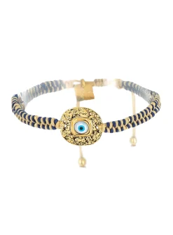 Bracelet Zag Bijoux Cordona cordon bleu et beige_x005f_x000D_medaillon oeil