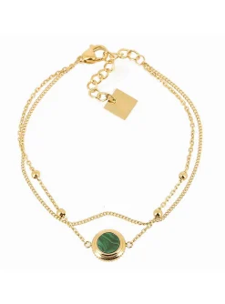 Bracelet Zag Bijoux double rang acier doré malachite