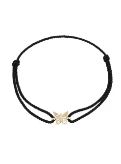 Bracelet Zag Bijoux Heracles acier doré cordon noir_x005f_x000D_papillon zirconium