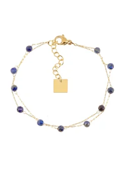 Bracelet Zag Bijoux Hinaku acier doré lapis lazuli