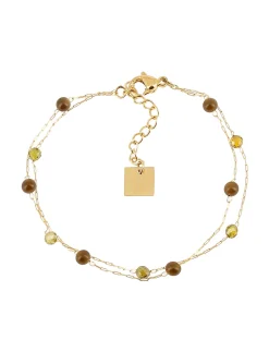 Bracelet Zag Bijoux Hinaku acier doré_x005f_x000D_perles marron/vert
