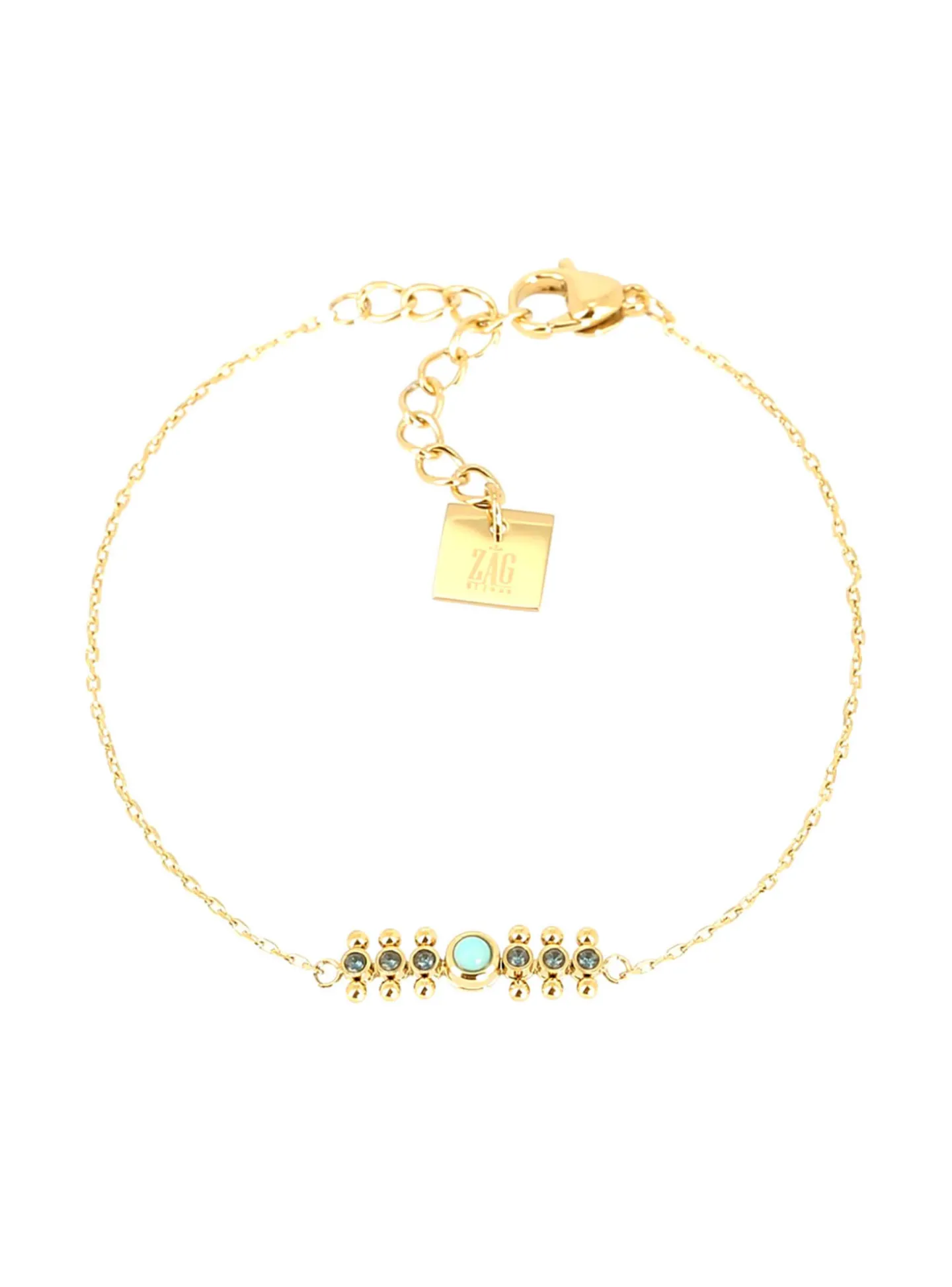 Bracelet Zag Bijoux Lova acier doré et turquoise_x005f_x000D_oxydes bleus
