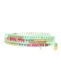 Bracelet Zag Bijoux multi-rang fuchsia et vert d'eau
