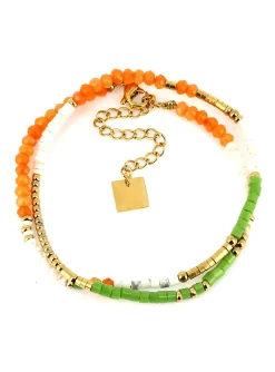 Bracelet Zag Bijoux multirangs orange et vert