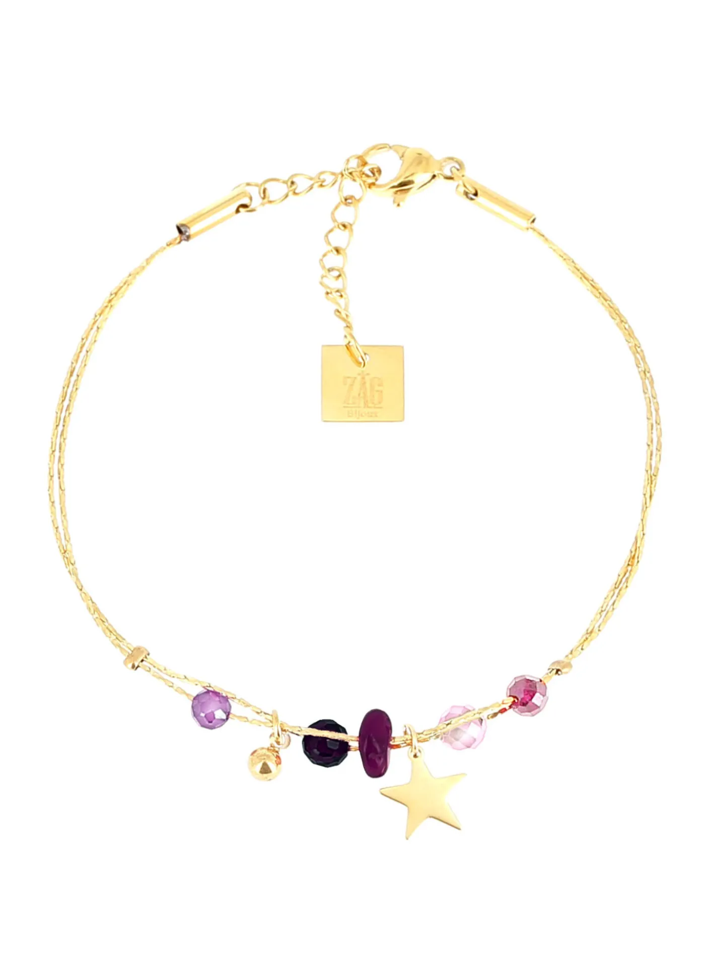 Bracelet Zag Bijoux Multi acier doré_x005f_x000D_grenat/améthyste