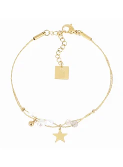 Bracelet Zag Bijoux Multi acier doré_x005f_x000D_perle de culture/quartz fumé