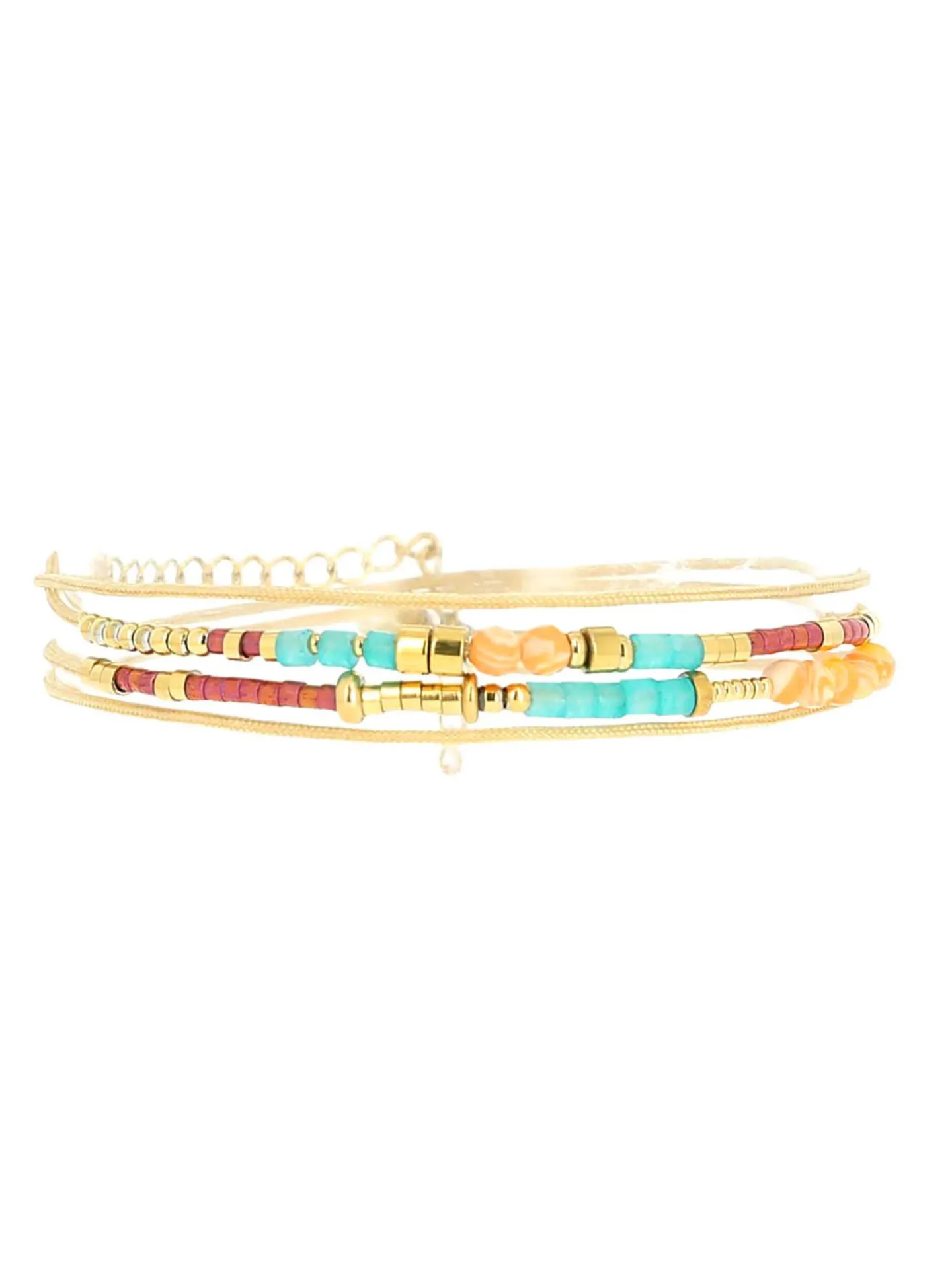 Bracelet Zag Bijoux multi-rangs acier dorémix de pierres réglable