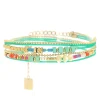 Bracelet Zag Bijoux multi-rangs coton vert_x005f_x000D_acier doré mix de pierres
