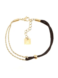 Bracelet Zag Bijoux Nuance acier doré cordon noir