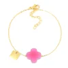 Bracelet Zag Bijoux Vega acier doré trèfle fuchsia