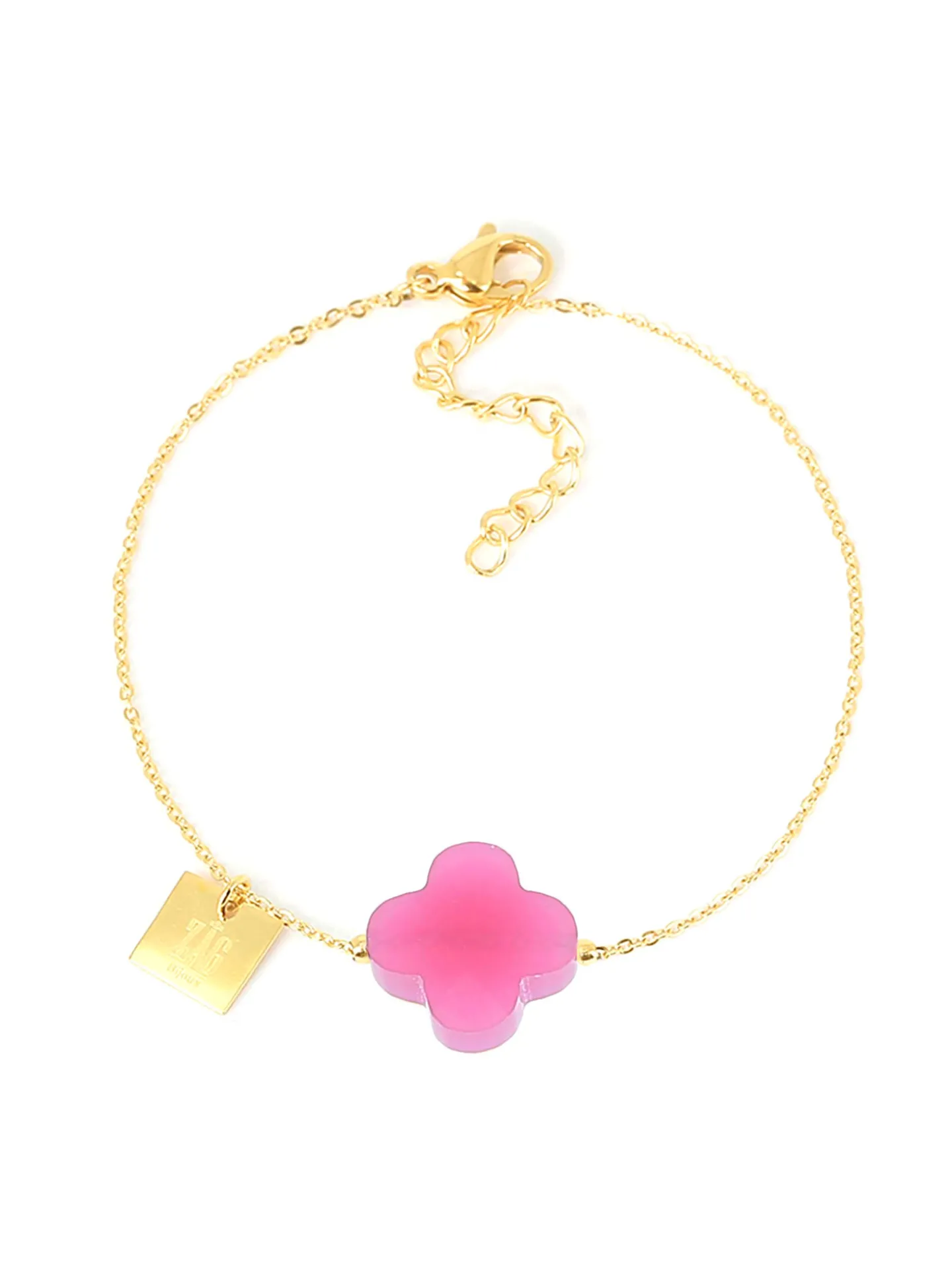 Bracelet Zag Bijoux Vega acier doré trèfle fuchsia