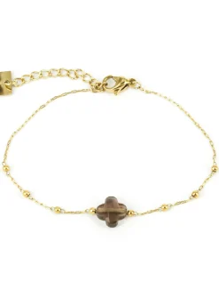 Bracelet Zag Bijoux Velasquez acier doré quartz fumé