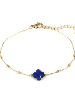 Bracelet Zag Bijoux Velasquez trèfle lapis lazuli_x005f_x000D_acier doré