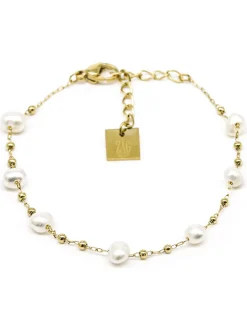 Bracelet Zag Bijoux Zoé acier doré perles blanches