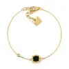 Bracelet Zag Fedele acier doré carré onyx noir