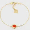 Bracelet Zag réglable acier doré et corail