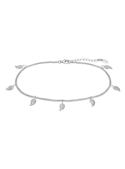 Chaine de cheville Lotus Silver feuilles