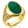 Chevalière homme Thomas Sabo plaqué or pierre verte