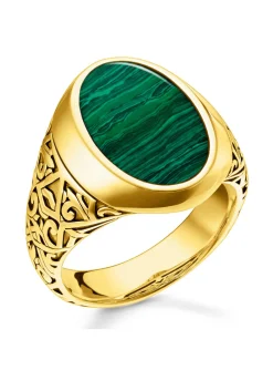 Chevalière homme Thomas Sabo plaqué or pierre verte