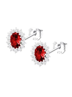 Clous d'oreilles Lotus Silver Marquise rouge
