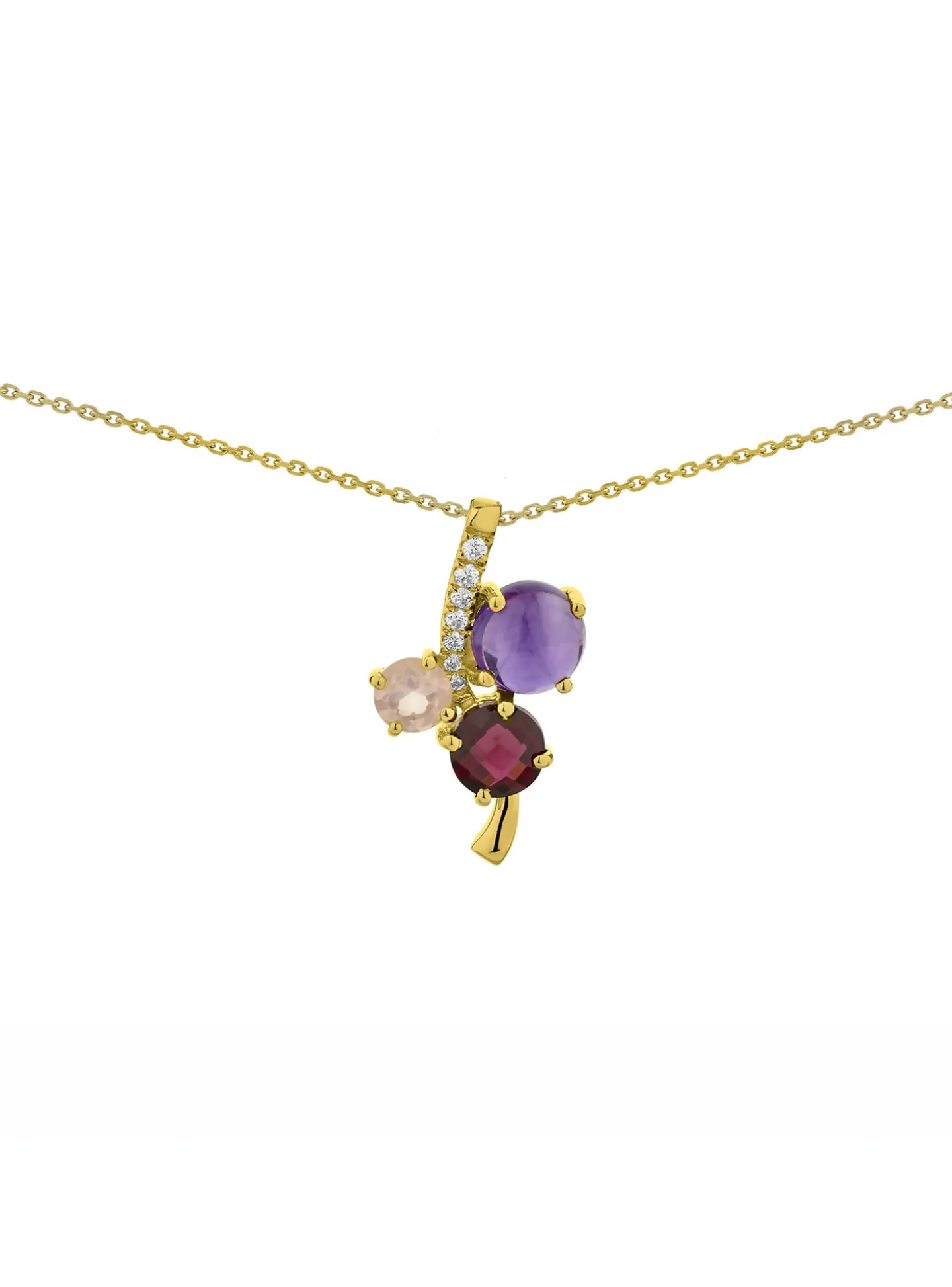 Collier améthyste rhodolite quartz oz or jaune