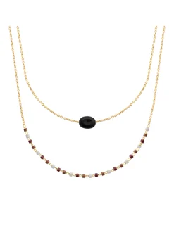Collier Brillaxis double rang plaqué or_x005f_x000D_obsidienne