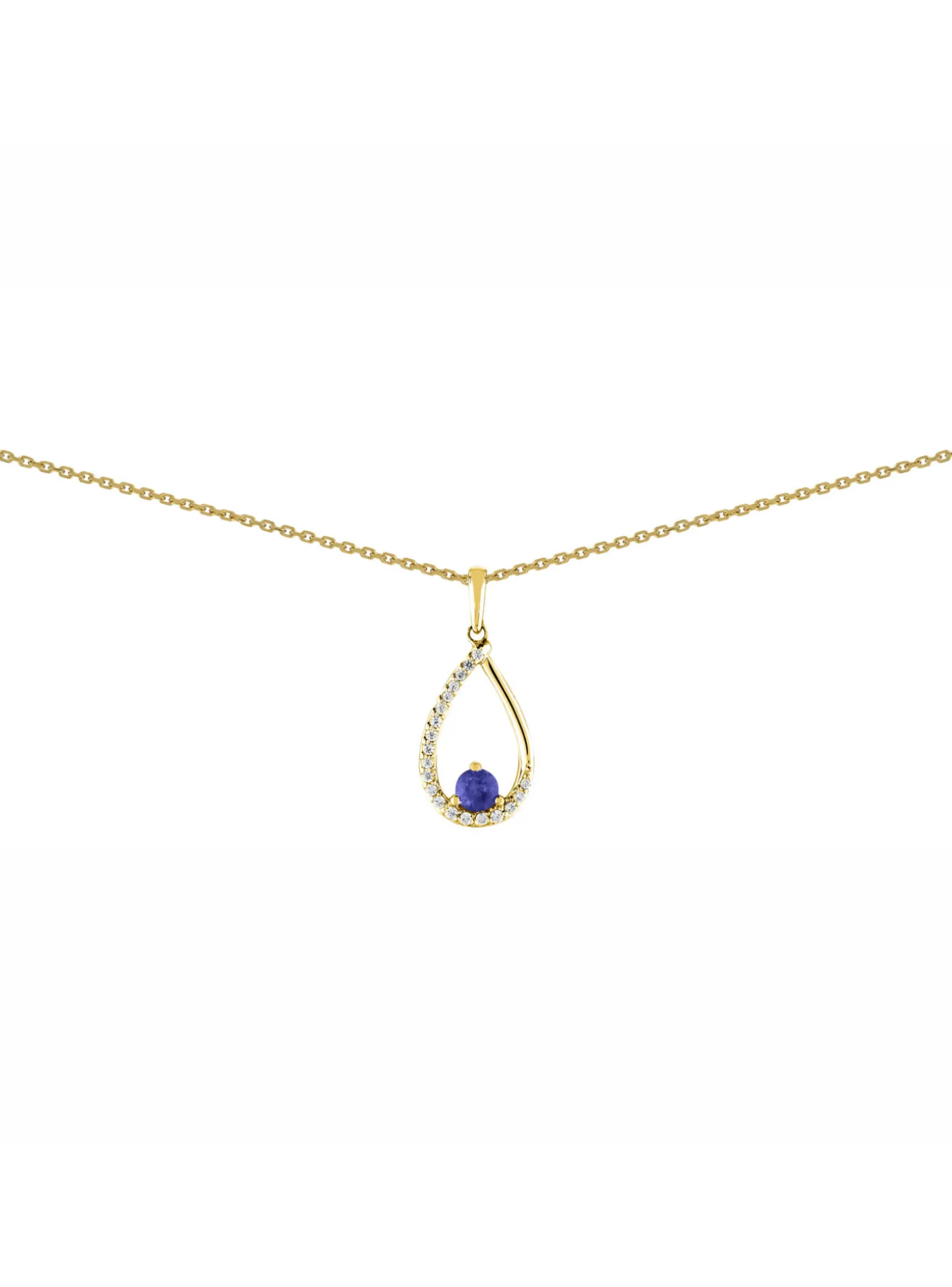 Collier Brillaxis goutte or diamant et saphir