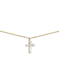 Collier Brillaxis or jaune croix perles de culture