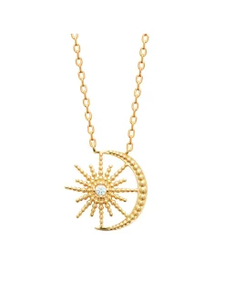 Collier Brillaxis plaqué or croissant de lune étoile_x005f_x000D_avec oxyde 45 cm