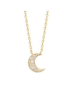 Collier Brillaxis plaqué or lune empierrée 45cm