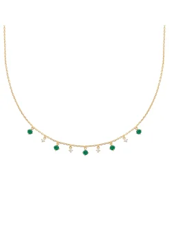 Collier Brillaxis plaqué or pampilles oxydes_x005f_x000D_verts et blancs