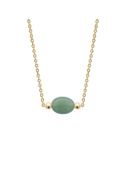 Collier Brillaxis plaqué or aventurine verte 45cm