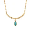 Collier Brillaxis solitaire marquise bleu plaqué or