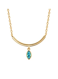Collier Brillaxis solitaire marquise bleu plaqué or