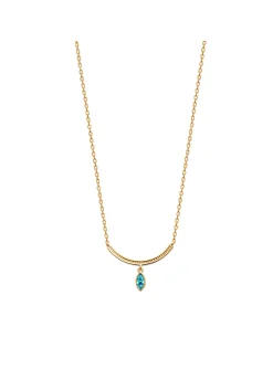Collier Brillaxis solitaire marquise bleu plaqué or