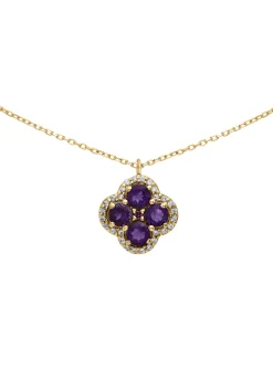 Collier Brillaxis trèfle or améthystes oxydes