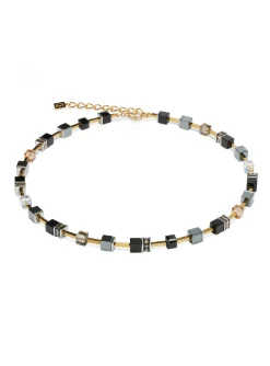 Collier Coeur de Lion Geocube acier doré onyx_x005f_x000D_hématite