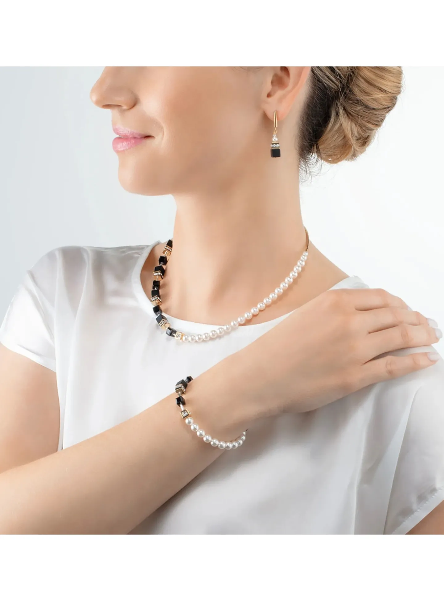 Collier Coeur de Lion GeoCUBE® Precious_x005f_x000D_Fusion Pearls noir-doré