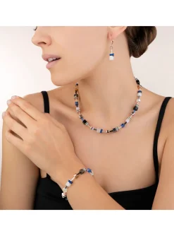 Collier Coeur de Lion Geocube or rose, blanc et bleu