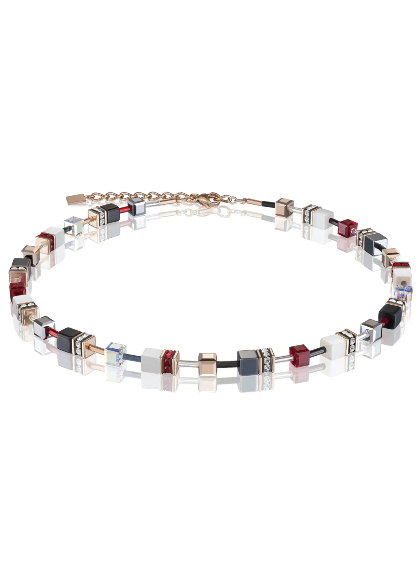 Collier Coeur de Lion Géocube perles carrées_x005f_x000D_tons rouges, noirs, blancs