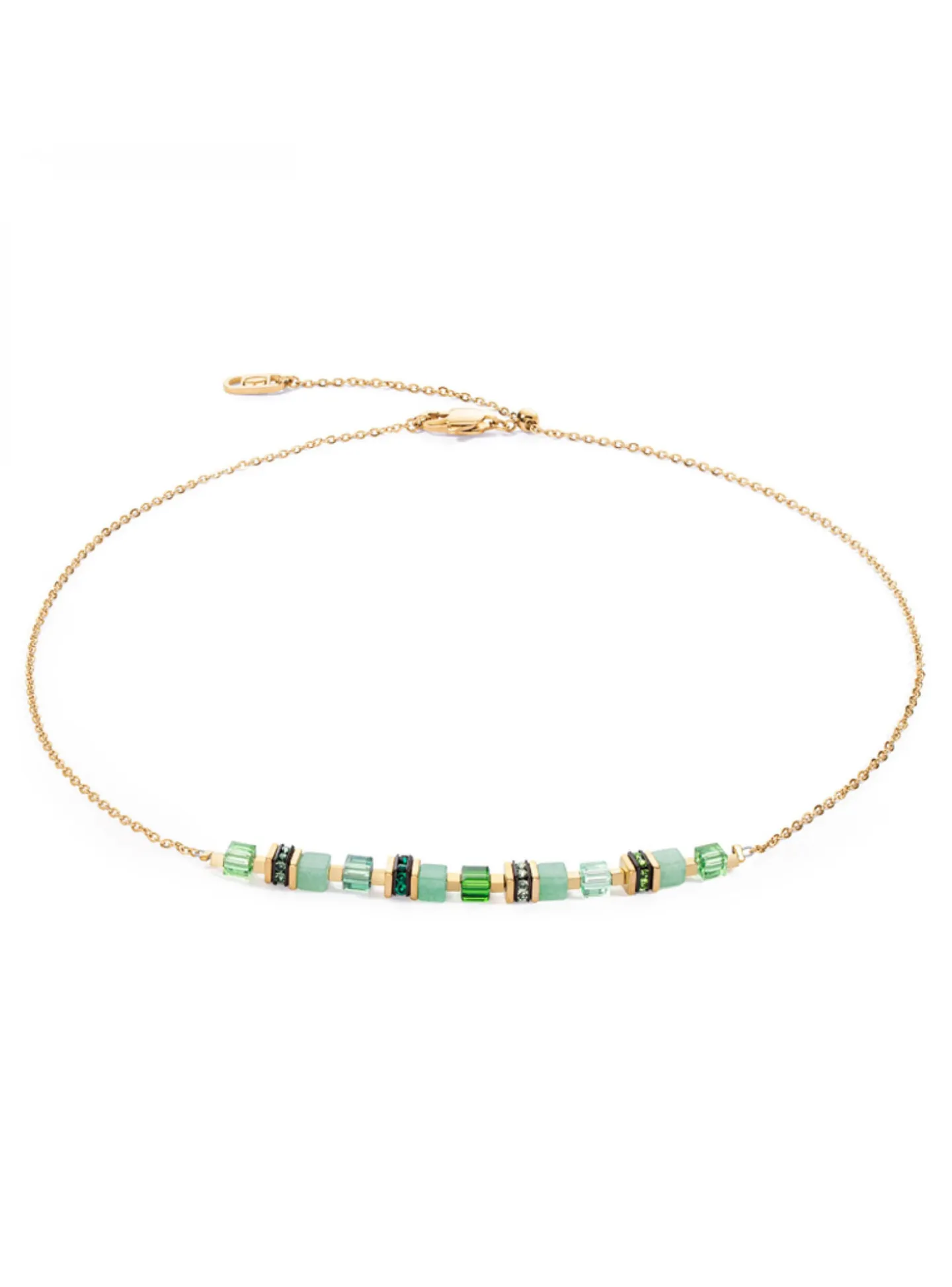Collier Coeur de Lion Mini Cubes et Chain doré vert